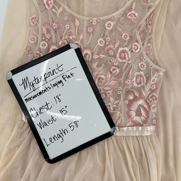 Anthropologie BHLDN Baldwin Pink Rose Tulle Floral Embroidered 10 Maxi Dress - Picture 10 of 12